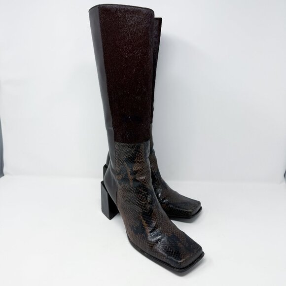 Vintage Y2K Enzo Angiolini Brown Leather Patchwork Boots Women's Size 6.5 VGUC - Picture 1 of 11